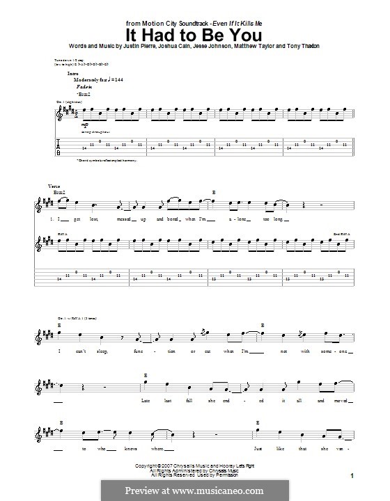 It Had To Be You (Motion City Soundtrack): Гитарная табулатура by Jesse Johnson, Joshua Cain, Justin Pierre, Matthew Taylor, Tony Thaxton