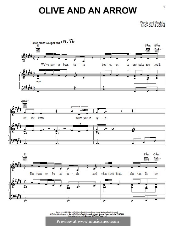Olive and an Arrow (Nick Jonas & The Administration): Для голоса и фортепиано (или гитары) by Nicholas Jonas