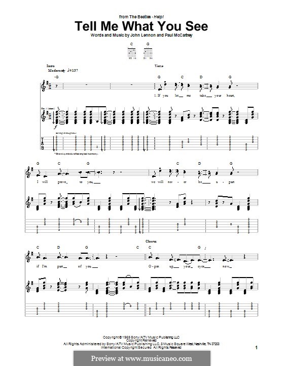 Tell Me What You See (The Beatles): Гитарная табулатура by John Lennon, Paul McCartney
