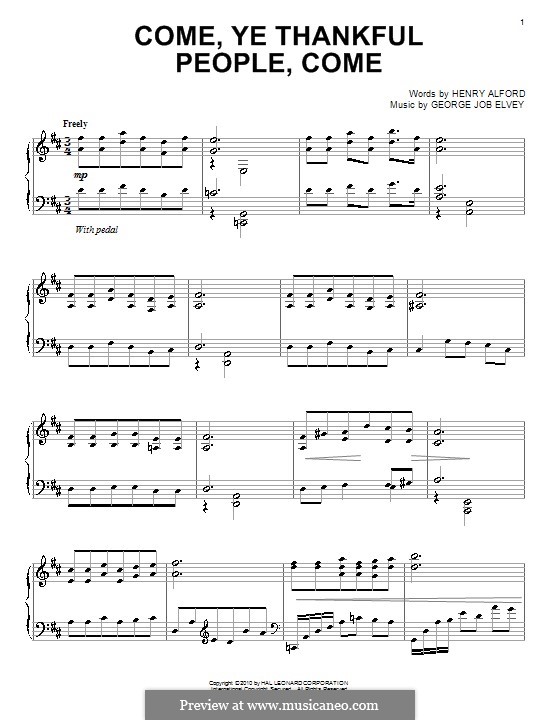 Come, Ye Thankful People, Come: Для фортепиано by George Job Elvey