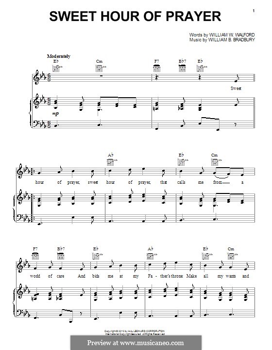 Sweet Hour of Prayer: Для голоса и фортепиано (или гитары) by William Batchelder Bradbury