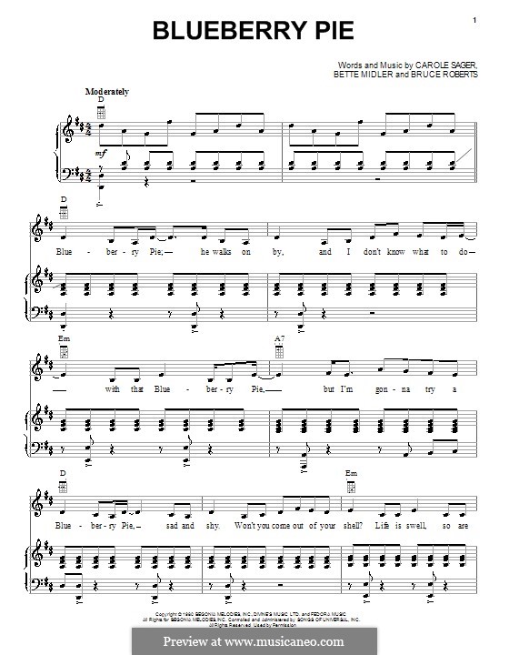 Blueberry Pie (Bette Midler): Для голоса и фортепиано (или гитары) by Bruce Roberts, Carole Bayer Sager
