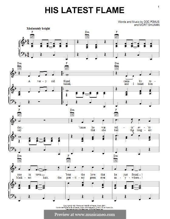 (Marie's the Name) His Latest Flame (Elvis Presley): Для голоса и фортепиано (или гитары) by Doc Pomus, Mort Shuman
