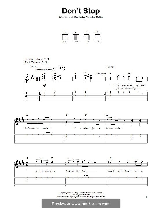 Don't Stop (Fleetwood Mac): Для гитары (очень легкая версия) by Christine McVie