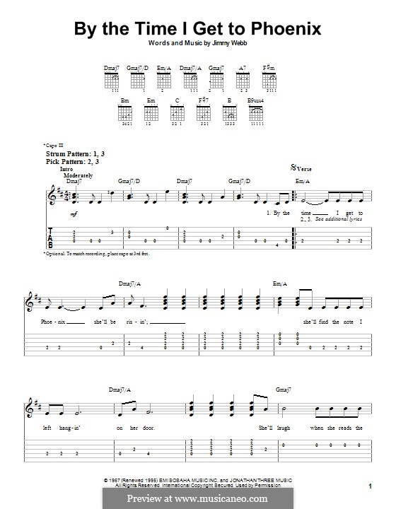 By the Time I Get to Phoenix: For easy guitar with tab by Jimmy Webb