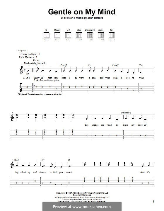Gentle On My Mind: Для гитары (очень легкая версия) by John Hartford