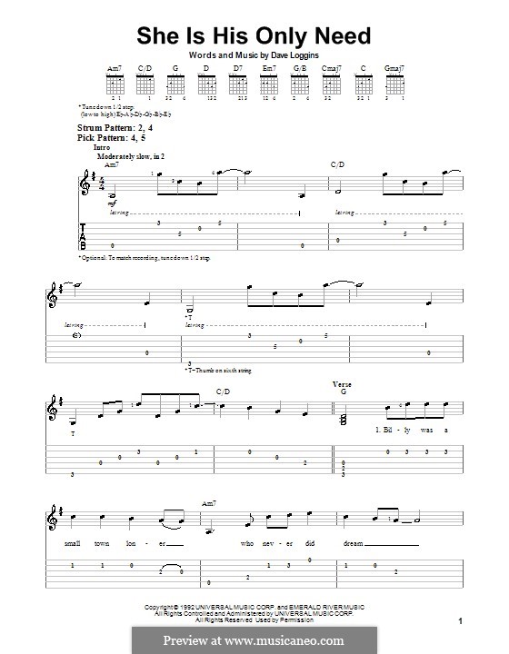 She Is His Only Need: Для гитары (очень легкая версия) by Dave Loggins