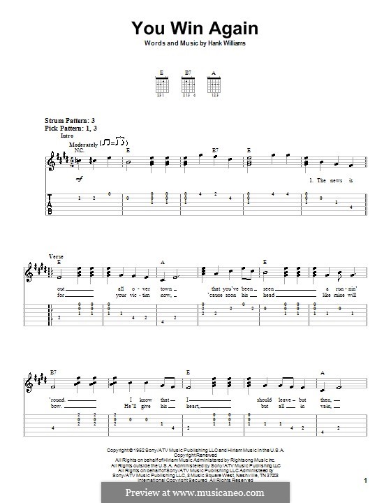 You Win Again: Для гитары (очень легкая версия) by Hank Williams
