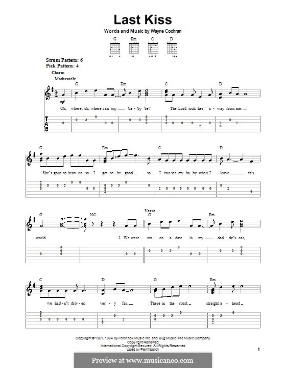 Last Kiss (J. Frank Wilson): Для гитары (очень легкая версия) by Wayne Cochran