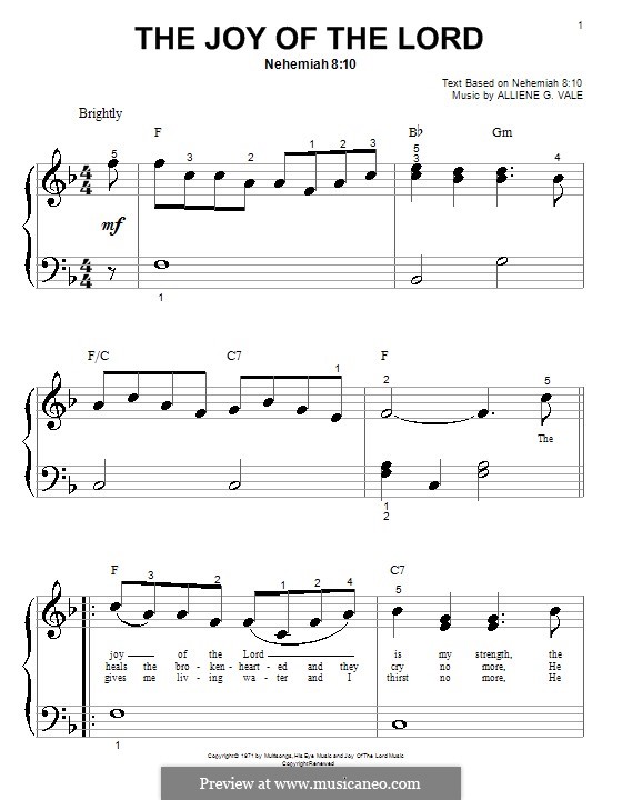 The Joy of the Lord: Для фортепиано (очень легкая версия) by Alliene G. Vale