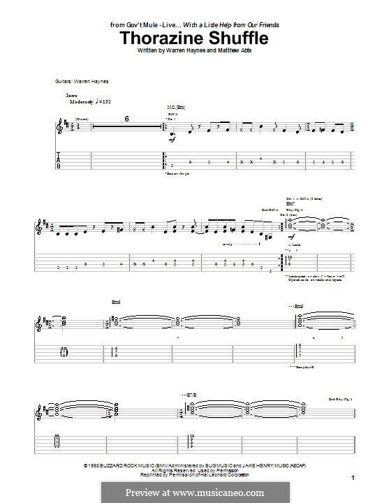 Thorazine Shuffle (Gov't Mule): Гитарная табулатура by Matthew Abts