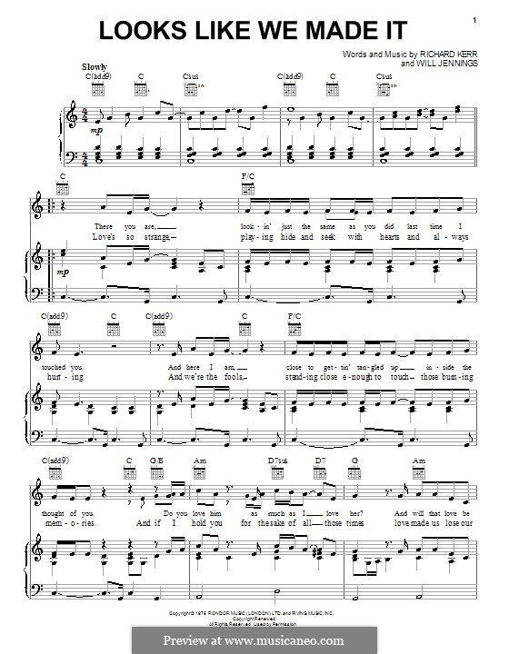 Looks Like We Made It: Для голоса и фортепиано (или гитары) by Richard Kerr, Will Jennings
