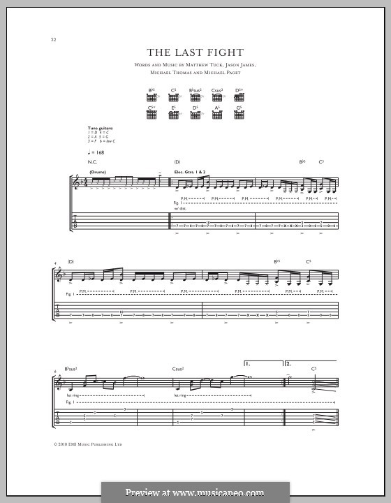 The Last Fight (Bullet for My Valentine): Гитарная табулатура by Don Gilmore, Jason James, Matthew Tuck, Michael Paget, Michael Thomas