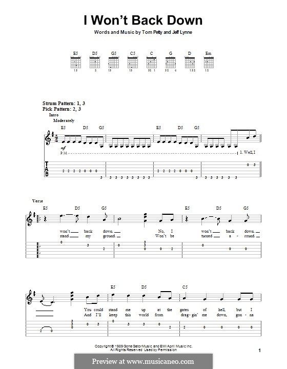 I Won't Back Down: Для гитары (очень легкая версия) by Jeff Lynne