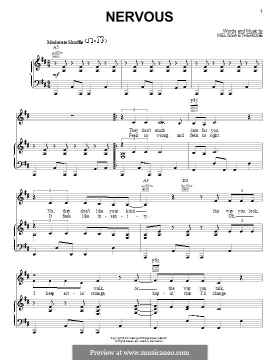 Nervous: Для голоса и фортепиано (или гитары) by Melissa Etheridge
