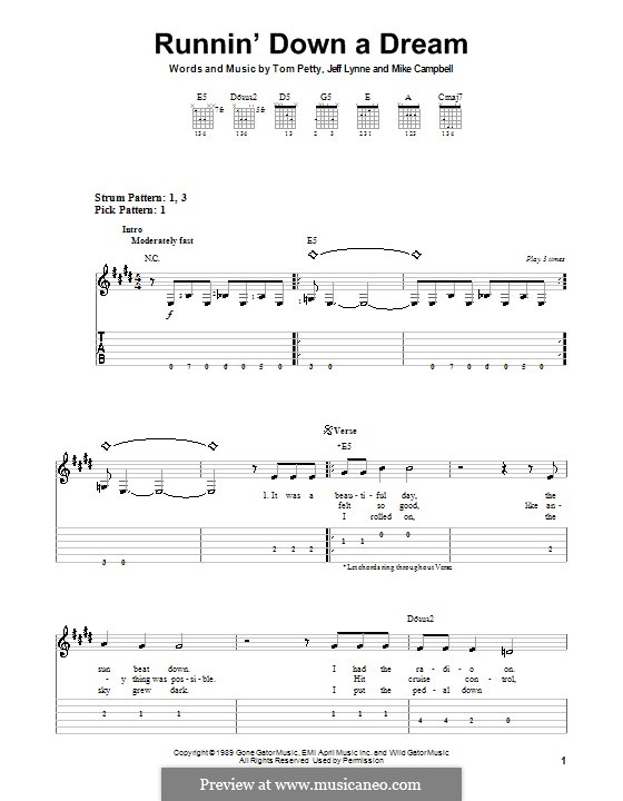 Runnin' Down a Dream (Tom Petty and The Heartbreakers): Для гитары (очень легкая версия) by Jeff Lynne, Mike Campbell