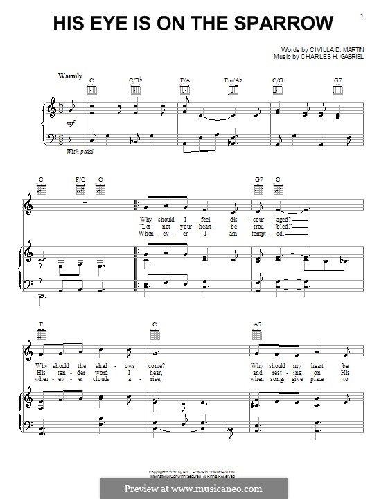 His Eye Is on the Sparrow (Ethel Waters): Для голоса и фортепиано (или гитары) by Charles Hutchinson Gabriel
