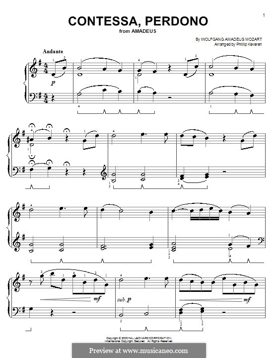 Contessa Perdono: Для фортепиано by Вольфганг Амадей Моцарт