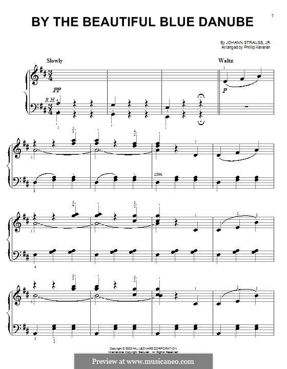 На прекрасном голубом Дунае, для фортепиано, Op.314: Легкая версия для фортепиано by Иоганн Штраус (младший)