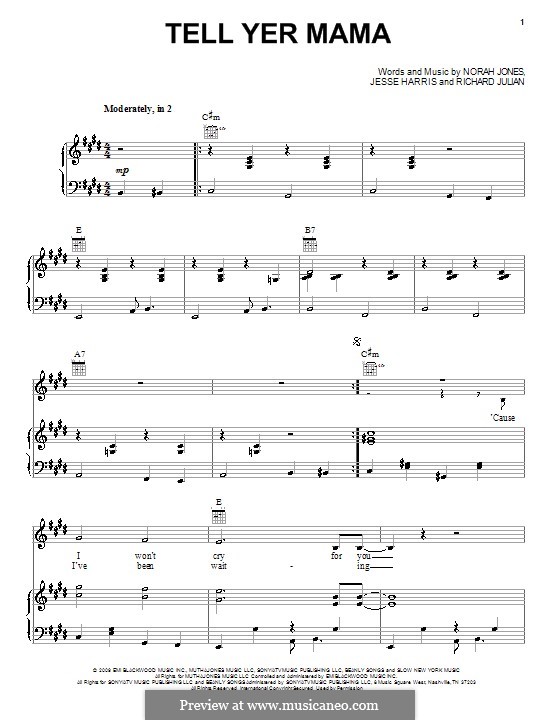 Tell Yer Mama (Norah Jones): Для голоса и фортепиано (или гитары) by Jesse Harris, Richard Julian