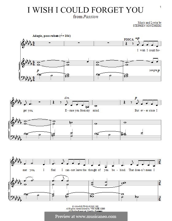 I Wish I Could Forget You: Для голоса и фортепиано (или гитары) by Stephen Sondheim