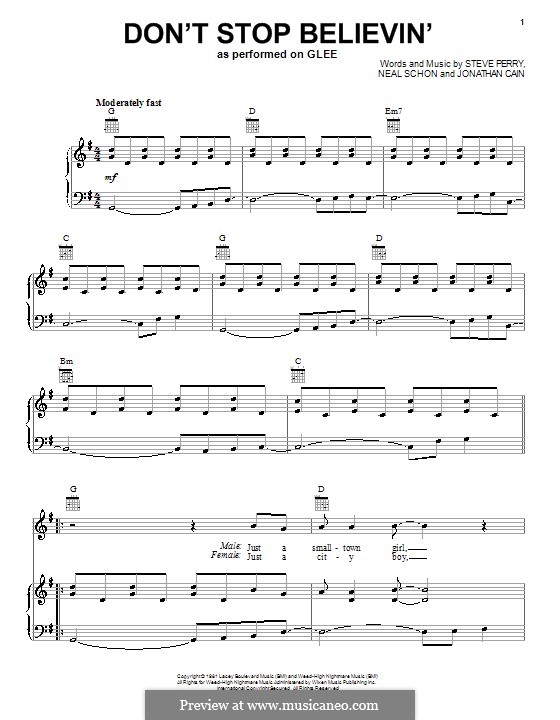 Vocal version: Для голоса и фортепиано или гитары (Glee Cast) by Jonathan Cain, Neal Schon, Steve Perry