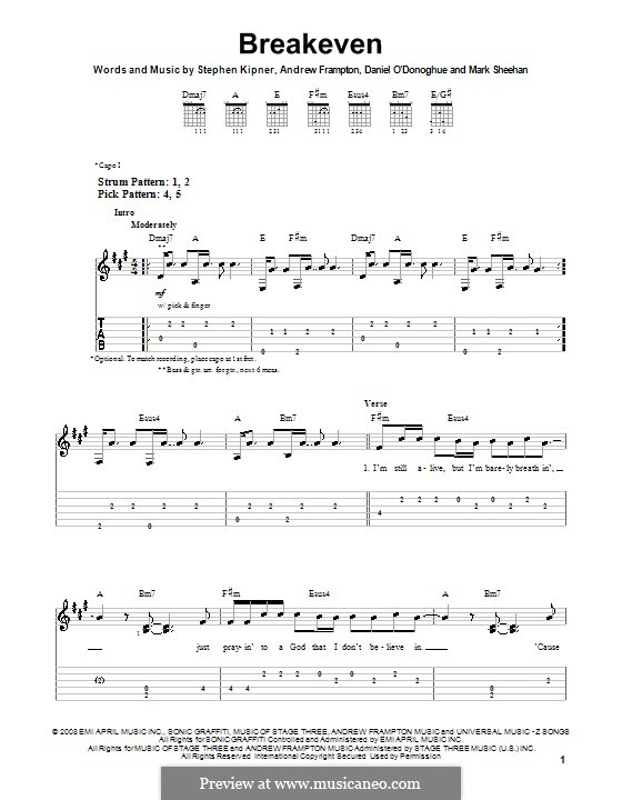 Breakeven (The Script): Для гитары (очень легкая версия) by Andrew Frampton, Danny O'Donoghue, Mark Sheehan, Stephen Alan Kipner