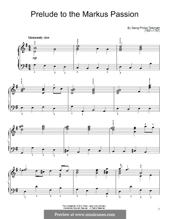 Prelude to the Markus Passion: Prelude to the Markus Passion by Георг Филипп Телеманн