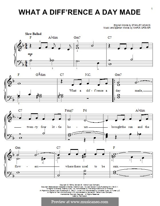 What a Diff'rence a Day Made (Jamie Cullum): Для фортепиано (легкий уровень) by Maria Grever