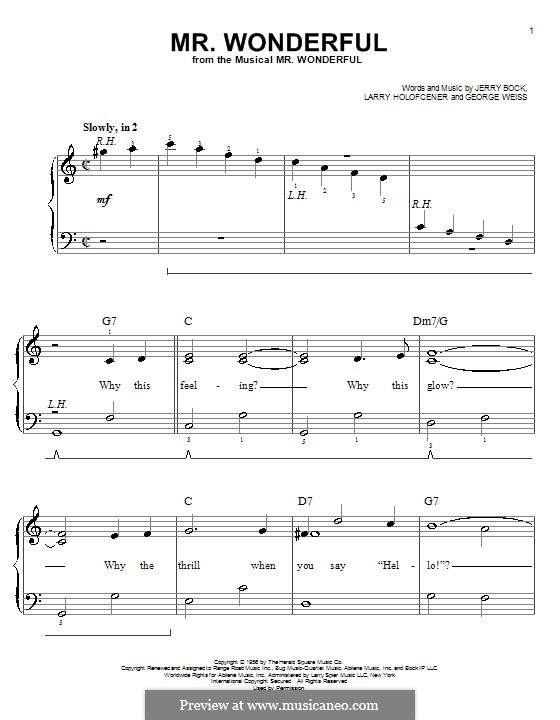 Mr. Wonderful (Peggy Lee): Для фортепиано (легкий уровень) by George David Weiss, Jerry Bock, Larry Holofcener