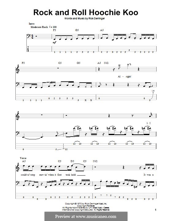 Rock and Roll Hoochie Koo: Для бас-гитары с табулатурой by Rick Derringer