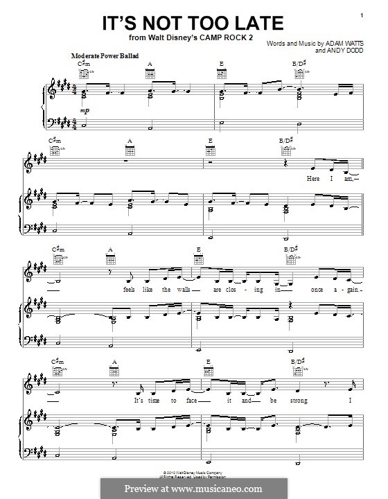It's Not Too Late (Demi Lovato): Для голоса и фортепиано (или гитары) by Adam Watts, Andrew Dodd