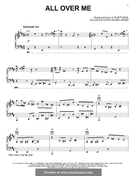 All Over Me (Josh Turner): Для голоса и фортепиано (или гитары) by Ben Hayslip, Dallas Davidson, Rhett Akins