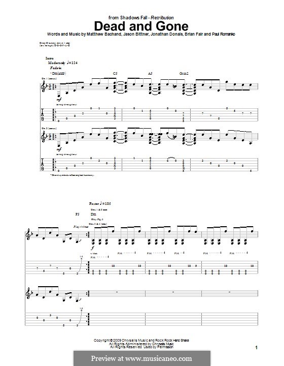 Dead and Gone (Shadows Fall): Гитарная табулатура by Brian Fair, Jason Bittner, Jonathan Donais, Matthew Bachand, Paul Romanko