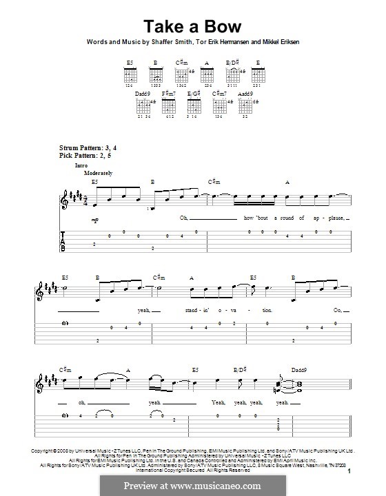 Take a Bow (Rihanna): For easy guitar tab by Mikkel Storleer Eriksen, Ne-Yo, Tor Erik Hermansen