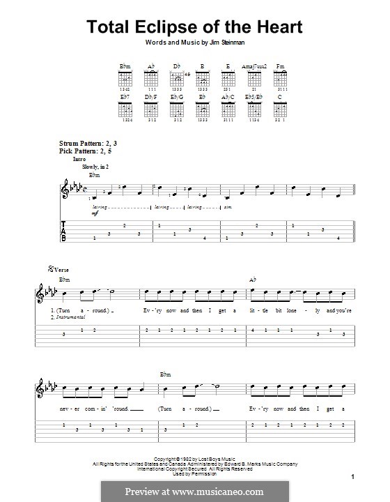 Total Eclipse of the Heart (Bonnie Tyler): Для гитары (очень легкая версия) by Jim Steinman