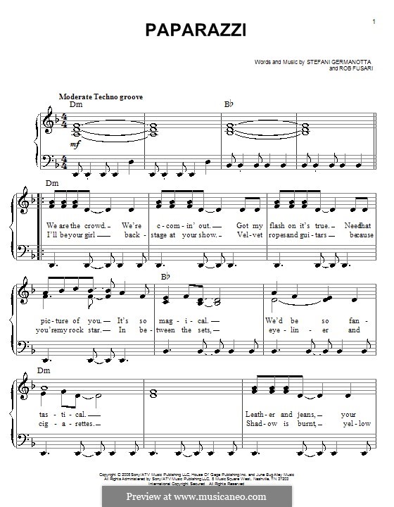 Paparazzi (Lady Gaga): Для фортепиано (легкий уровень) by Robert Fusari, Stefani Germanotta