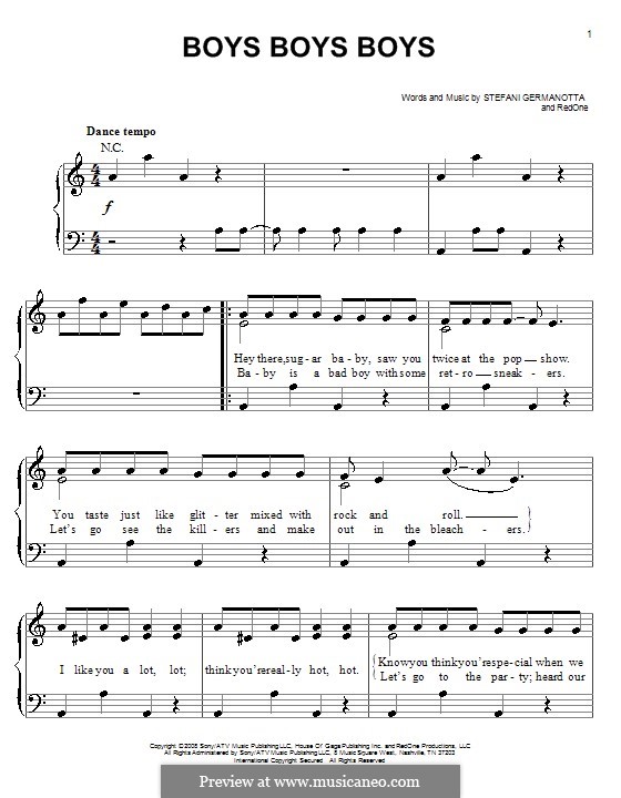 Boys Boys Boys (Lady Gaga): Для фортепиано (легкий уровень) by RedOne, Stefani Germanotta