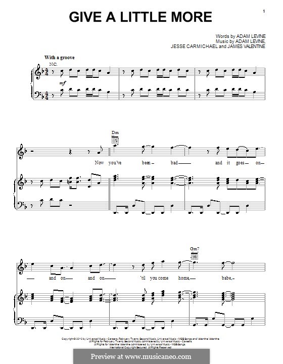 Give a Little More (Maroon 5): Для голоса и фортепиано (или гитары) by Adam Levine, James Valentine, Jesse Carmichael