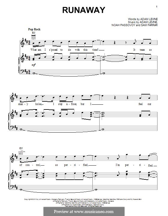 Runaway (Maroon 5): Для голоса и фортепиано (или гитары) by Adam Levine, Noah Passovoy, Sam Farrar