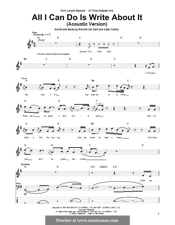 All I Can Do Is Write About It (Lynyrd Skynyrd): Для бас-гитары с табулатурой by Allen Collins, Ronnie Van Zant