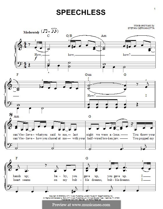 Speechless (Lady Gaga): Для фортепиано (легкий уровень) by Stefani Germanotta