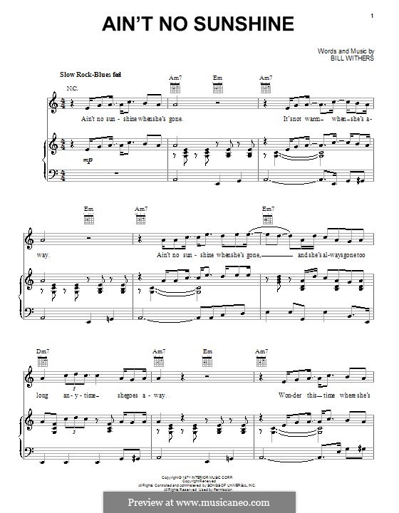 Ain't No Sunshine: Для голоса и фортепиано (или гитары) by Bill Withers