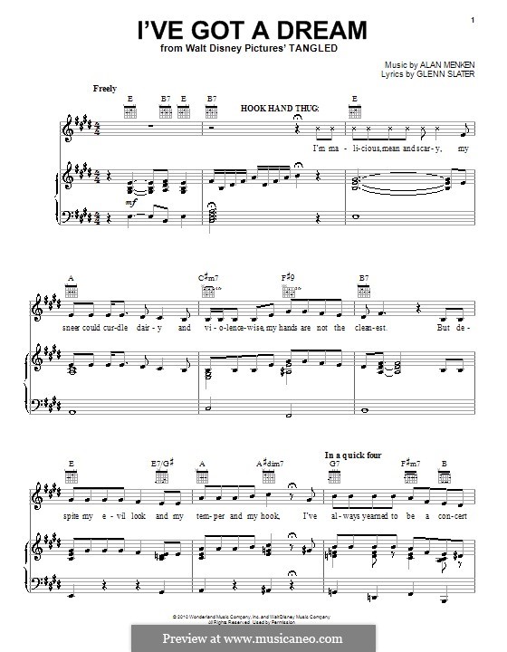 I've Got A Dream (from Tangled): Для голоса и фортепиано (или гитары) by Alan Menken
