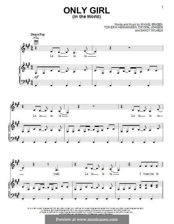 Only Girl (In the World): Для голоса и фортепиано (или гитары) by Crystal Johnson, Mikkel Storleer Eriksen, Sandy Wilhelm, Tor Erik Hermansen