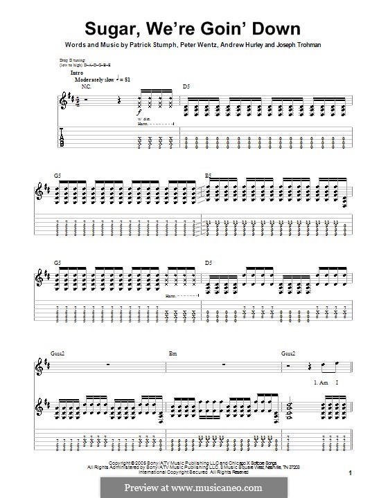 Sugar, We're Goin' Down (Fall Out Boy): Гитарная табулатура by Andrew Hurley, Joseph Trohman, Patrick Stump, Peter Wentz