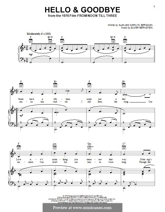 Hello & Goodbye: Для голоса и фортепиано (или гитары) by Elmer Bernstein
