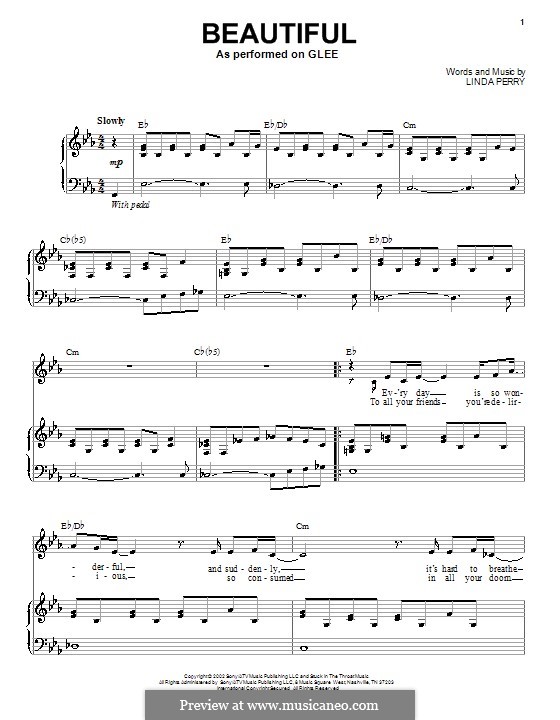 Beautifull (Christina Aguilera & Beverly McClellan): Для голоса и фортепиано или гитары (Glee Cast) by Linda Perry
