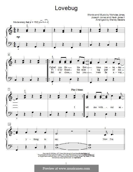 Lovebug (Jonas Brothers): Для фортепиано by Joseph Jonas, Kevin Jonas Sr., Nicholas Jonas