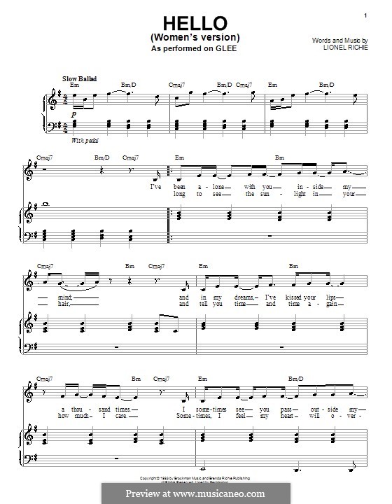 Hello: Для голоса и фортепиано или гитары (Glee Cast) by Lionel Richie